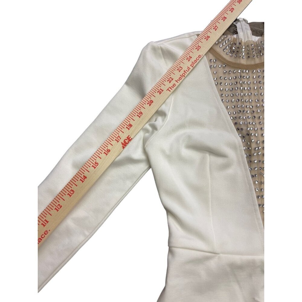 Fashion Nova Trust Fund Please Women's Dress V-Neck Rhinestones Feather Trim XS - Picture 9 of 11
